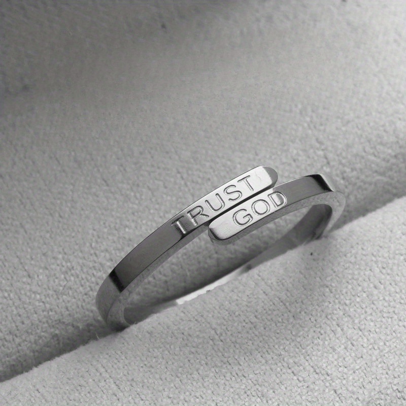 Stainless Steel Open Ring with TRUST GOD Engraving